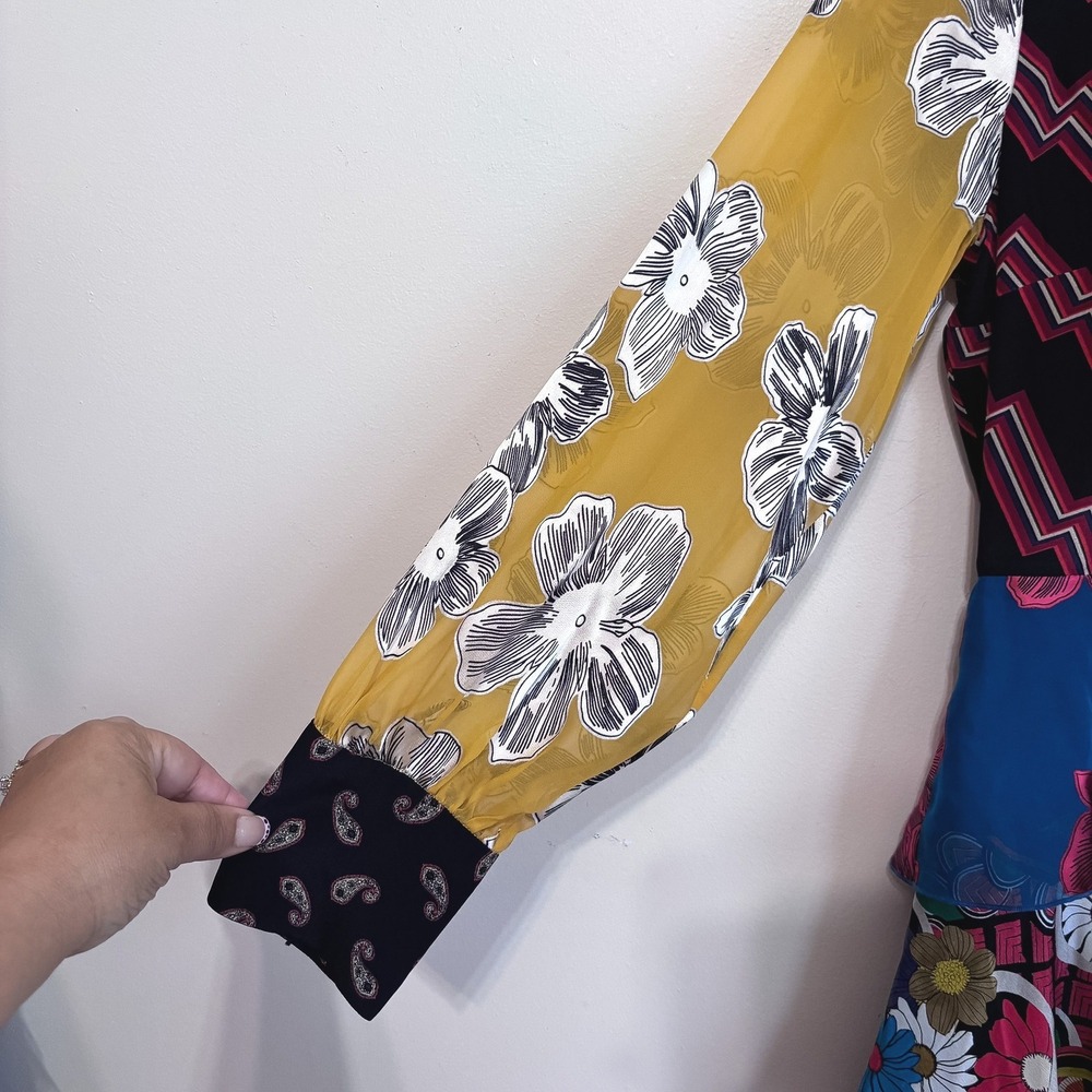 Alice + Olivia Dasha 100% Silk Patchwork Tiered Ruffle Mini Dress Size 4 Floral - Picture 9 of 15